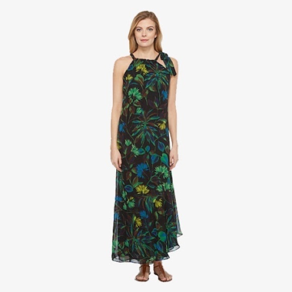 Taylor Tropical Floral Printed Maxi Halter Neck Chiffon Sheath Dress 6 - Picture 7 of 7